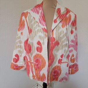 3 Sisters Pink and Orange Patterned Linen Blend Blazer